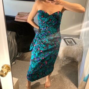 Vibrant Strapless Dress in Teal and Pink